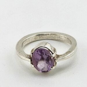AMETHYST ROSE CUT SOLITARY RING HANDMADE IS STERLING SILVER SZ 7